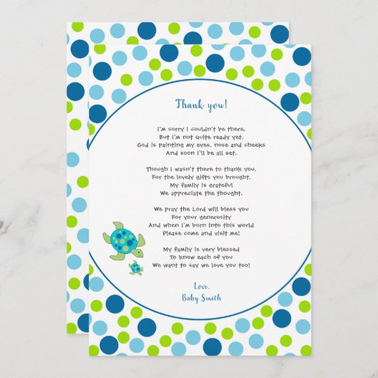 Modisches Punkt-Meeresschildkrötebaby danken Ihnen Dankeskarte (Vorne/Hinten)