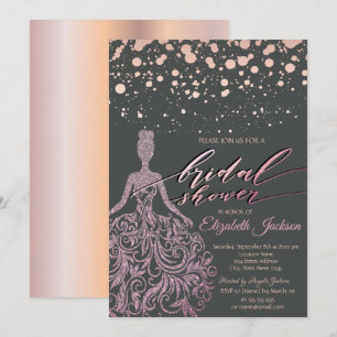 Modisches Rosa Gold Glitter Kleid Punkte Brautpart Einladung