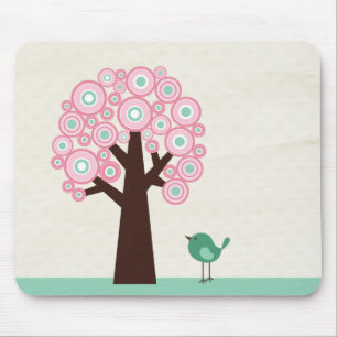 Modisches rosa Grün kreist Baumvogel mousepad ein