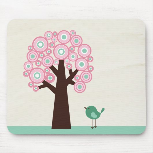 Modisches rosa Grün kreist Baumvogel mousepad ein (Vorne)