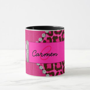 Modisches rosa Leopard-und Scharnier-Monogramm Tasse