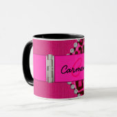 Modisches rosa Leopard-und Scharnier-Monogramm Tasse (Vorderseite Links)