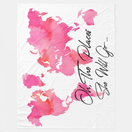 Modisches Rosa oh die Plätze geht sie Zitat-Reise Fleecedecke (Vorderseite)