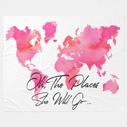 Modisches Rosa oh die Plätze geht sie Zitat-Reise Fleecedecke (Vorderseite (Horizontal))