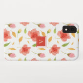 Modisches rotes Aquarell-Blumenmuster-Monogramm Case-Mate iPhone Hülle (Rückseite (Horizontal))