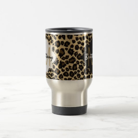 Modisches Safari-Leopard-Druck-Monogramm Reisebecher (Mittel)