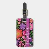 Modisches schwarzes Blumenmuster mit Gepäckanhänger (Vorderseite vertikal)