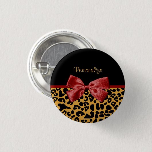 Modisches Schwarzes und Goldleopard-Druck-roter Button (Vorne & Hinten)