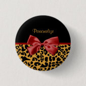 Modisches Schwarzes und Goldleopard-Druck-roter Button (Vorderseite)