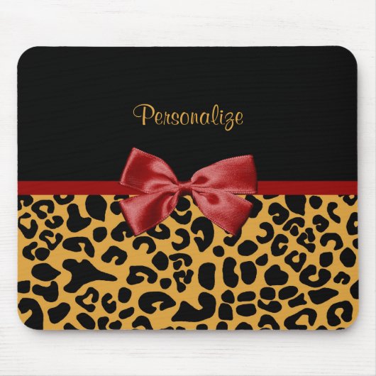 Modisches Schwarzes und Goldleopard-Druck-roter Mousepad (Vorne)
