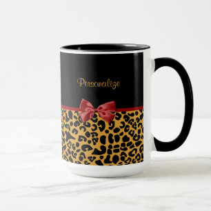 Modisches Schwarzes und Goldleopard-Druck-roter Tasse