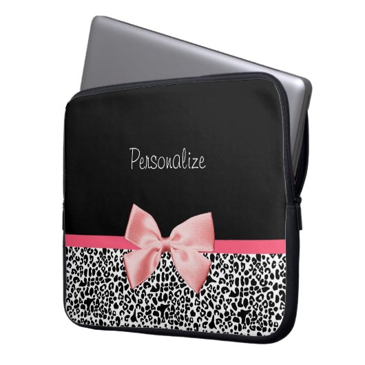 Modisches Schwarzweiss-Leopard-Druck-Rosa-Band Laptopschutzhülle (Vorderseite Links)