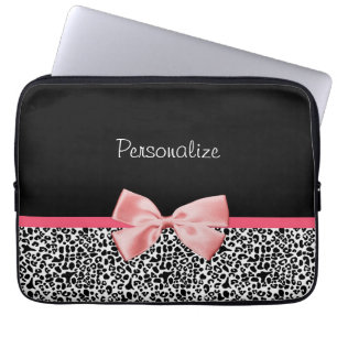 Modisches Schwarzweiss-Leopard-Druck-Rosa-Band Laptopschutzhülle