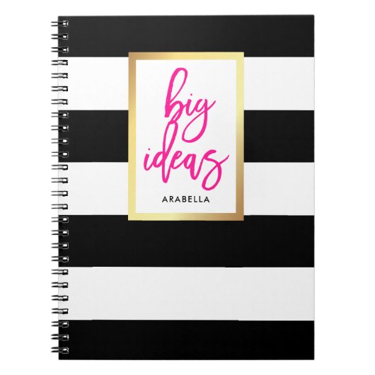Modisches Schwarzweiss-Streifen-Gold und Notizblock (Vorderseite)