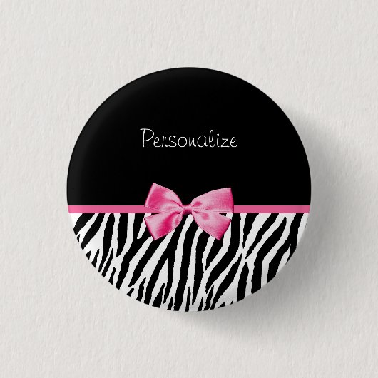 Modisches Schwarzweiss-Zebra-Druck-Rosa-Band Button (Vorderseite)