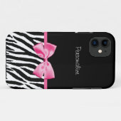 Modisches Schwarzweiss-Zebra-Druck-Rosa-Band Case-Mate iPhone Hülle (Rückseite (Horizontal))