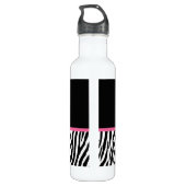 Modisches Schwarzweiss-Zebra-Druck-Rosa-Band Edelstahlflasche (Rückseite)