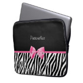 Modisches Schwarzweiss-Zebra-Druck-Rosa-Band Laptopschutzhülle (Vorderseite Links)