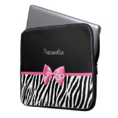 Modisches Schwarzweiss-Zebra-Druck-Rosa-Band Laptopschutzhülle (Vorderseite Links)