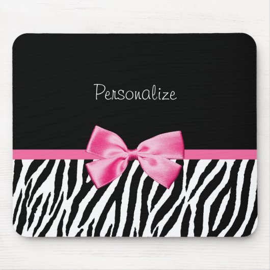 Modisches Schwarzweiss-Zebra-Druck-Rosa-Band Mousepad (Vorne)