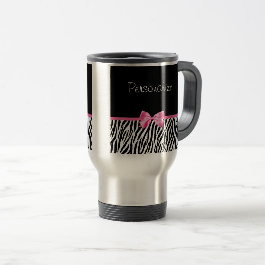 Modisches Schwarzweiss-Zebra-Druck-Rosa-Band Reisebecher (VorderseiteRechts)