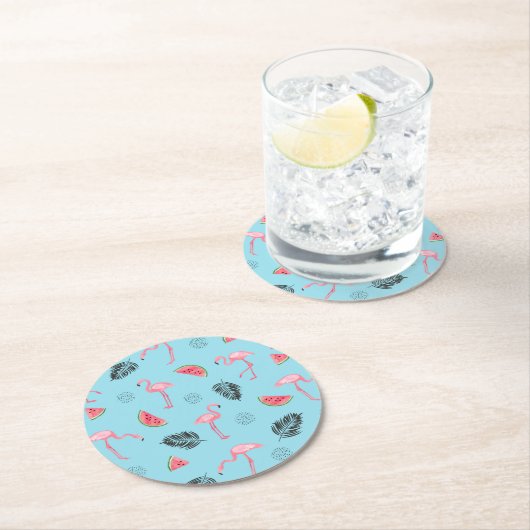 Modisches tropisches Flamingo-u. Runder Pappuntersetzer (Vor Ort)