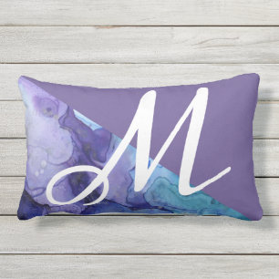 Modisches ultraviolettes Aquarell-Türkis-Monogram Kissen Für Draußen