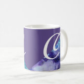 Modisches ultraviolettes Aquarell-Türkis-Monogramm Kaffeetasse (VorderseiteRechts)
