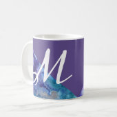 Modisches ultraviolettes Aquarell-Türkis-Monogramm Kaffeetasse (Vorderseite Links)