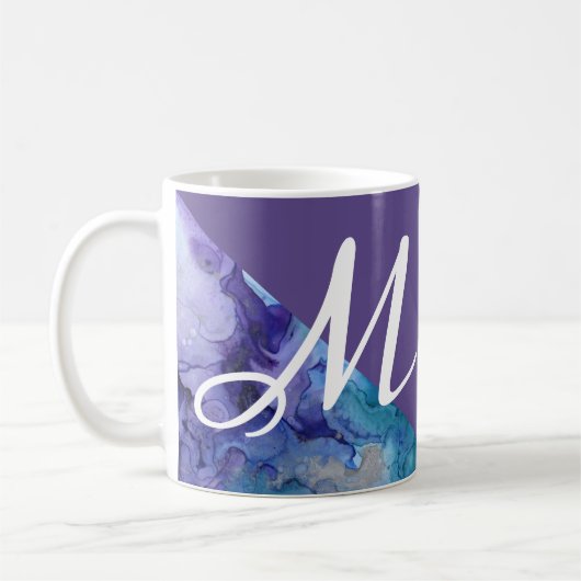 Modisches ultraviolettes Aquarell-Türkis-Monogramm Kaffeetasse (Links)
