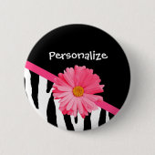 Modisches Zebra-Muster-Girly rosa Gänseblümchen Button (Vorderseite)