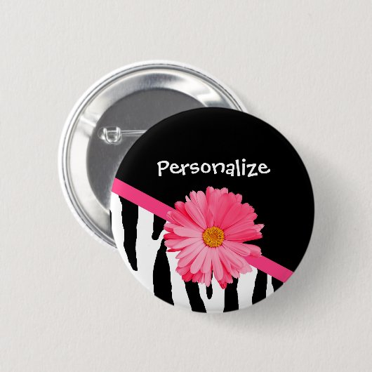 Modisches Zebra-Muster-Girly rosa Gänseblümchen Button (Vorne & Hinten)