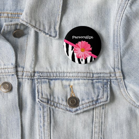 Modisches Zebra-Muster-Girly rosa Gänseblümchen Button (Beispiel)