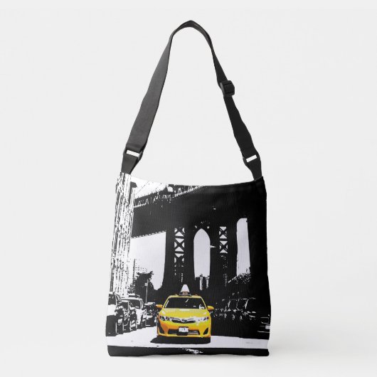 Modish Black Ny New York City Yellow Taxi Brooklyn Tragetaschen Mit Langen Trägern (Vorderseite)