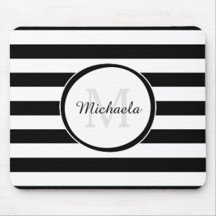 Modish starke Schwarzweiss-Streifen und Monogramm Mousepad