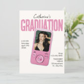 Modist pink white graduation einladung (Stehend Vorderseite)