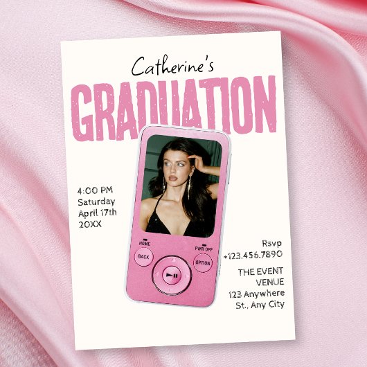 Modist pink white graduation einladung