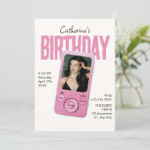 Modist rosa weißer Geburtstag  Einladung (Stehend Vorderseite)