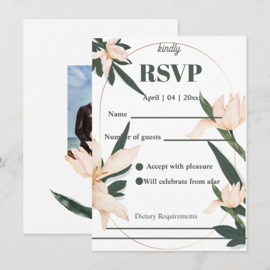 Modren blush pink floral Circle RSVP Card Einladung (Vorne/Hinten)