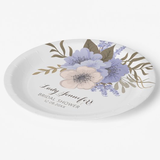 Modren Watercolor Purple Blumen Brautparty Pappteller (Schrägansicht)