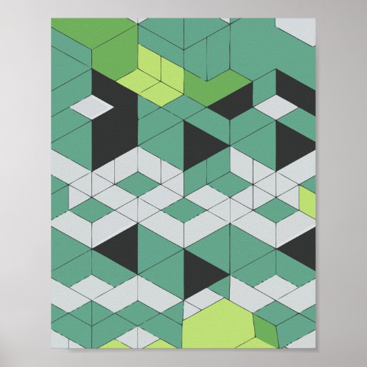 Modular Cube Patterns in grünen Farbtönen Poster (Vorne)