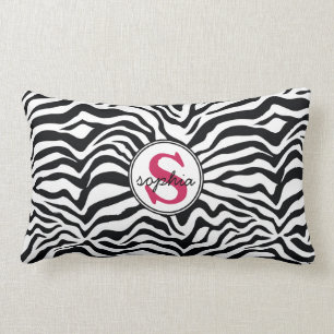 Modzebra-Druck mit Girly rosa Monogramm Lendenkissen