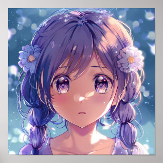 Moe Anime Mädchen Florales Porträt Poster