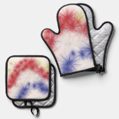 Moes Feuerwerk-Feier Ofenhandschuh & Topflappen-Set (Vorderseite/Rückseite)