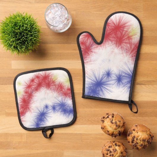 Moes Feuerwerk-Feier Ofenhandschuh & Topflappen-Set (Oben Unten)