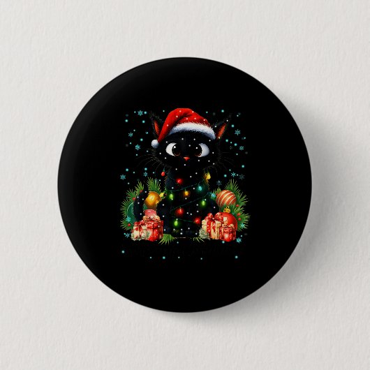 Moewy Christmas Black Cute Cat Santa Hat Xmas Wome Button (Vorderseite)