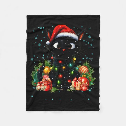 Moewy Christmas Black Cute Cat Santa Hat Xmas Wome Fleecedecke (Vorderseite)