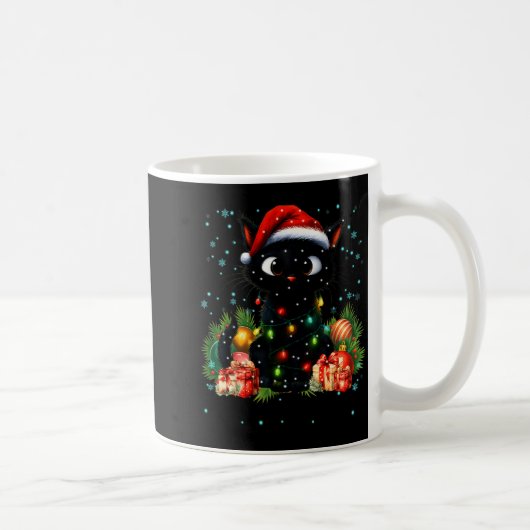 Moewy Christmas Black Cute Cat Santa Hat Xmas Wome Kaffeetasse (Rechts)