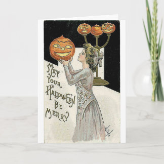 Möge dein Halloween fröhlich sein, Frau und Kürbis Karte
