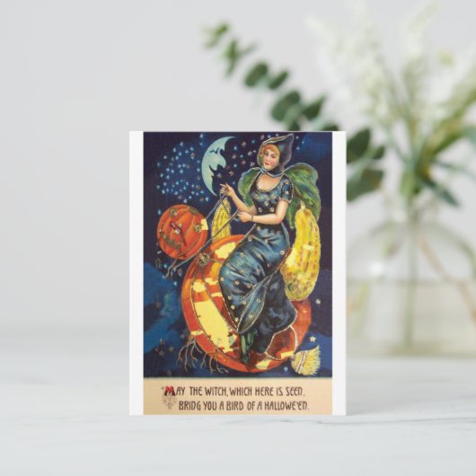Möge diese Hexe dir einen Halloweenvogel bringen Postkarte (Stehend Vorderseite)